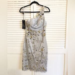 NWT Musani Couture Silver Beaded Evening Dress